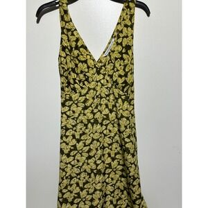 Jonathan Martin Olive Green Floral Leaf V-Neck Maxi Dress Size 13 Vintage
